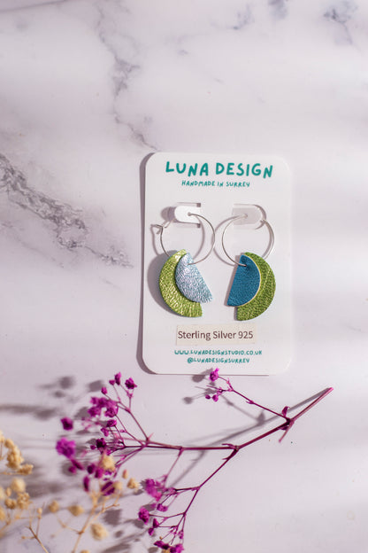 Sterling Silver Half Moon Hoops - Green and Blue