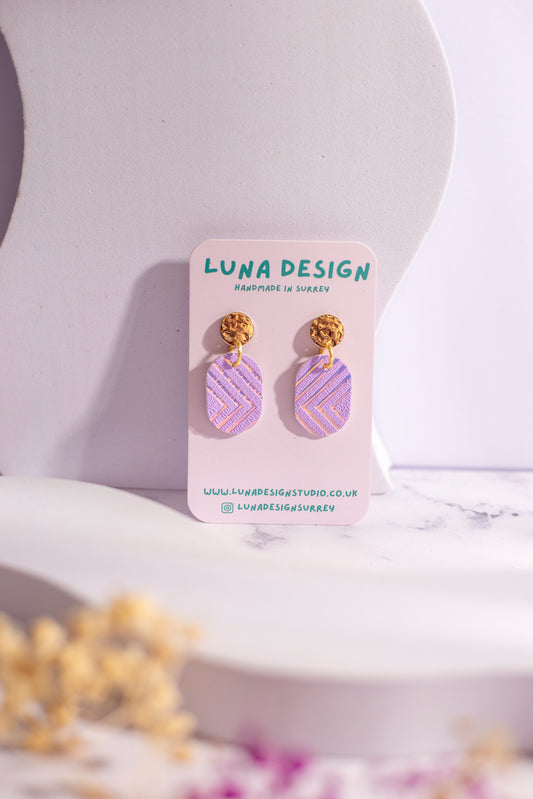 Gold Drop Studs - Purple Hatch