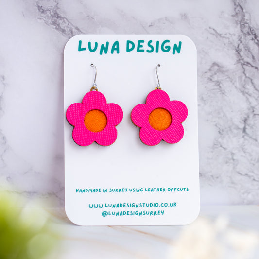 Neon Pink Flower Power Earrings