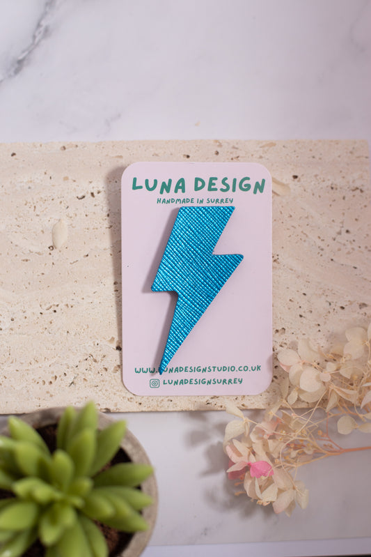 Large Lightning Bolt Brooch Blue